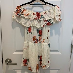 White Floral Off-The-Shoulder Romper
